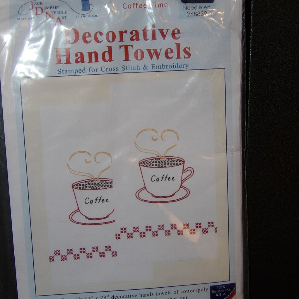 JDNA Decorative Coffee Time Hand Towels 320-127 Stamped Cross Stitch/Embroidery